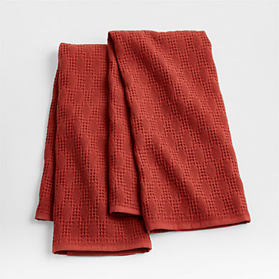 View Diamond Piqué Brick Red Dish Towels, Set of 2 details