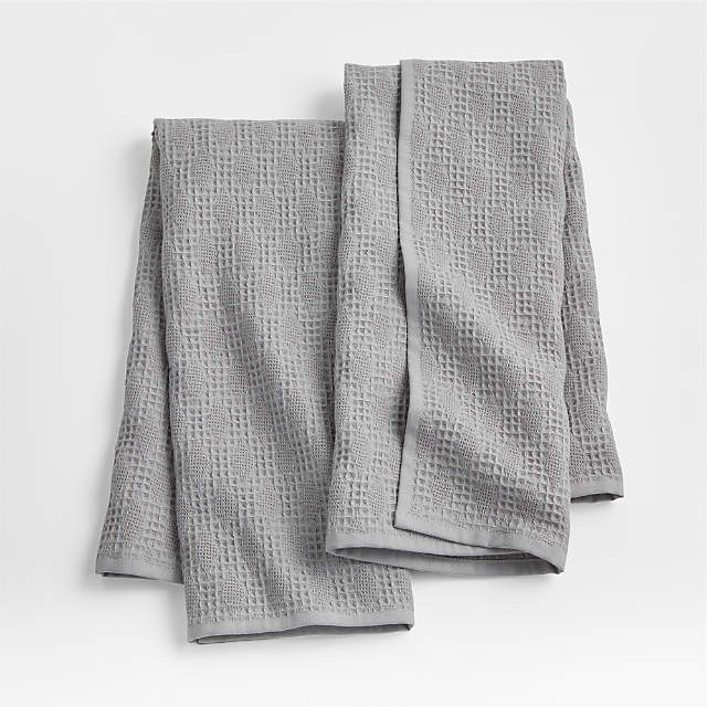 Crate&Barrel Absorbent Multi-Weave Alloy Grey Dish Towels, Set of 3