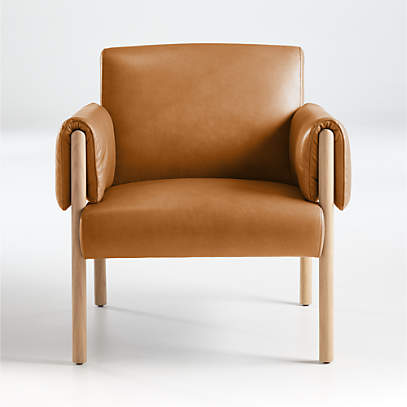 Diderot Wood And Leather Chair, Orange Leather Chair