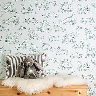 Chasing Paper Green Dinosaurs Peel and Stick Wallpaper 2' x 12'