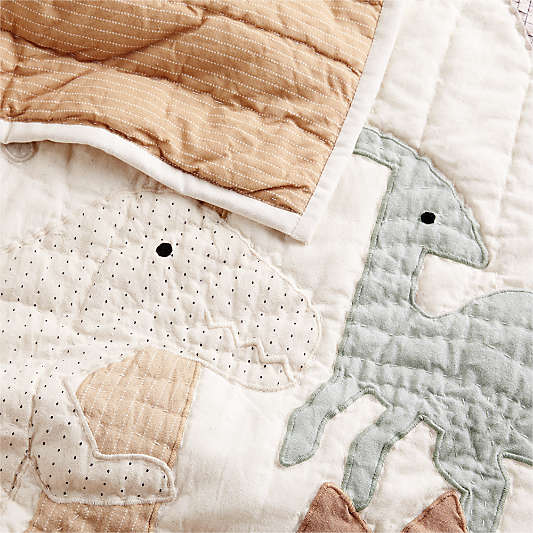 Dino Tower Embroidered Organic Cotton Baby Crib Quilt