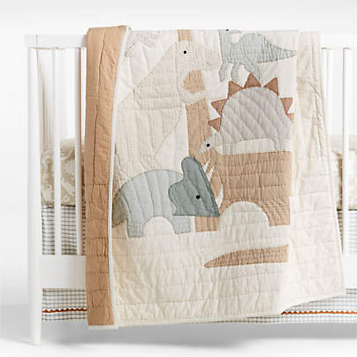 Dino Tower Embroidered 100% Organic Cotton Baby Crib Quilt