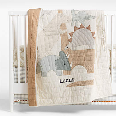 Dino Tower Embroidered 100% Organic Cotton Baby Crib Quilt
