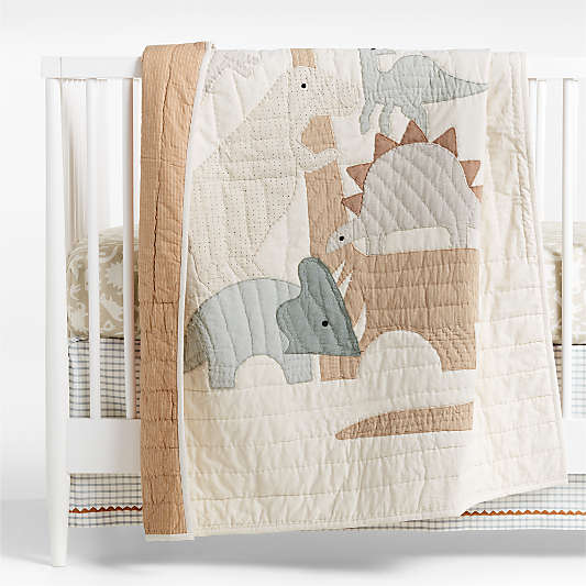 Dino Tower Embroidered Organic Cotton Baby Crib Quilt