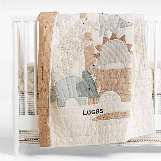 Dino Tower Embroidered 100% Organic Cotton Baby Crib Quilt