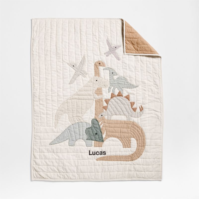 Dino Tower Embroidered Organic Cotton Baby Crib Quilt - image 6 of 14