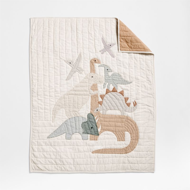 Dino Tower Embroidered Organic Cotton Baby Crib Quilt - image 7 of 14