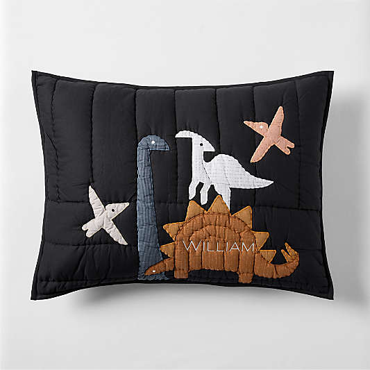 Dino Tower Embroidered Organic Cotton Kids Pillow Sham