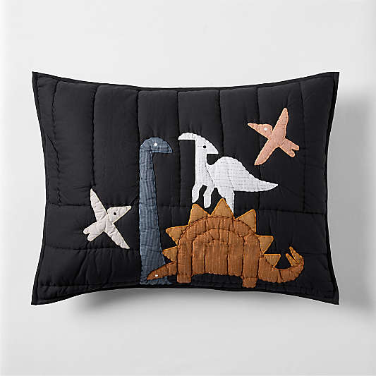 Dino Tower Embroidered Organic Cotton Kids Pillow Sham