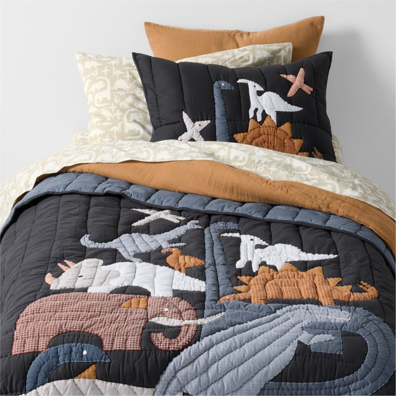 Dino Tower Embroidered Cotton Kids Twin Quilt - image 2 of 12