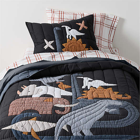 Dino Tower Embroidered 100% Organic Cotton Kids Twin Quilt