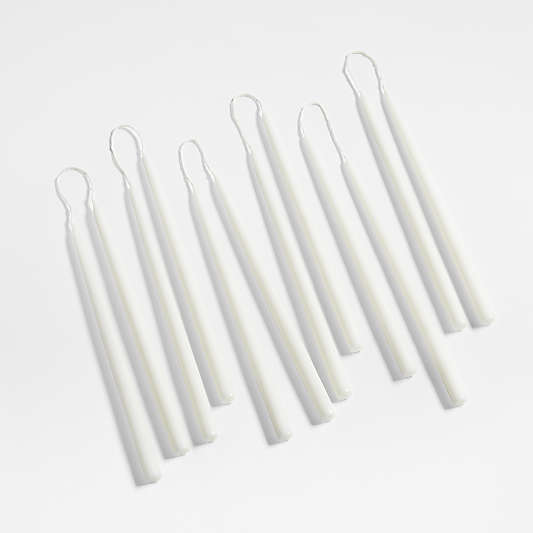 10" Holiday Dipped Mini White Taper Candles, Set of 12