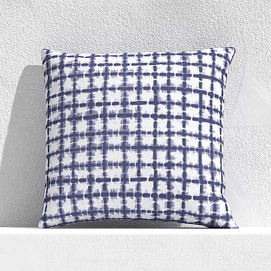 Distressed Indigo Checks 20" Outdoor Pillow