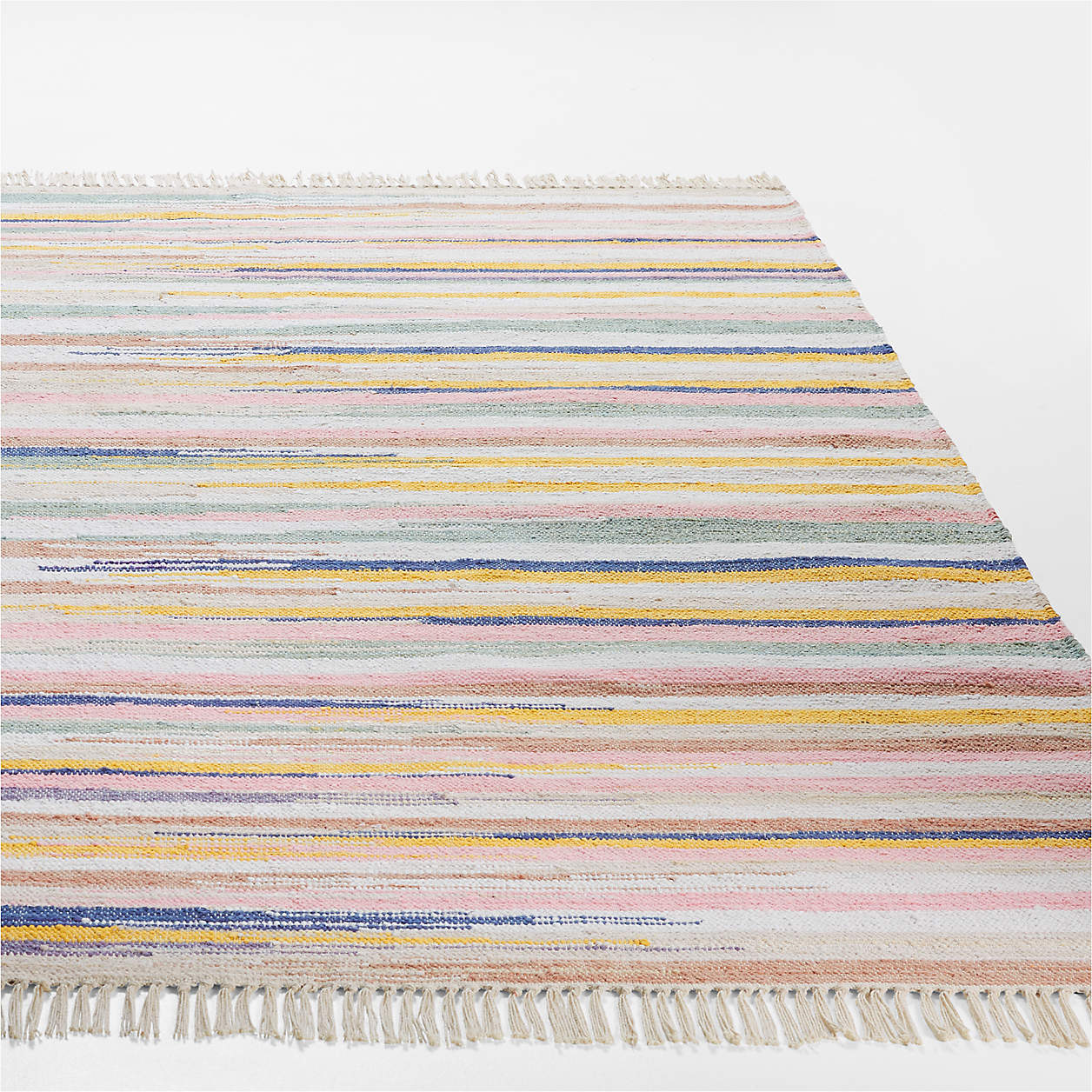 Divya Flat Weave Cotton Kilim Pink Striped Kids Rug by John Robshaw