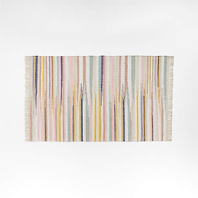 Divya Flat Weave Cotton Kilim Pink Striped Rug 5x8 by John Robshaw