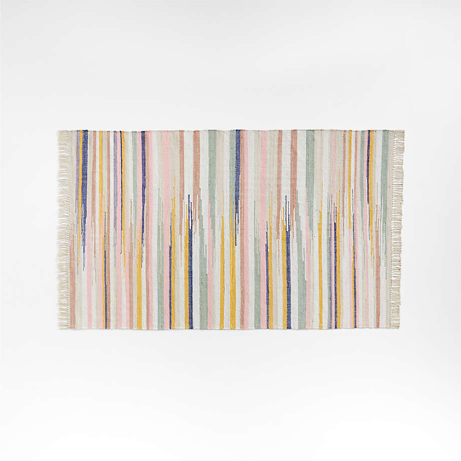Divya Flat Weave Cotton Kilim Pink Striped Rug 5x8 by John Robshaw