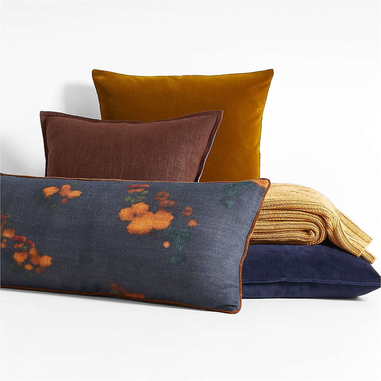 Midnight Navy and Ocher Throw Pillow Arrangement Crate & Barrel Canada