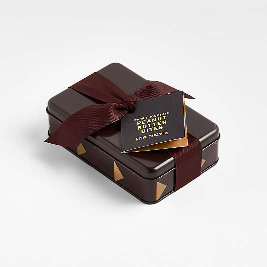 Dark Chocolate-Covered Peanut Butter Bites with Sea Salt in Gift Tin