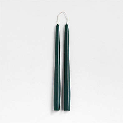 View Dark Spruce Green 12" Dipped Taper Candle, Set of 2 details