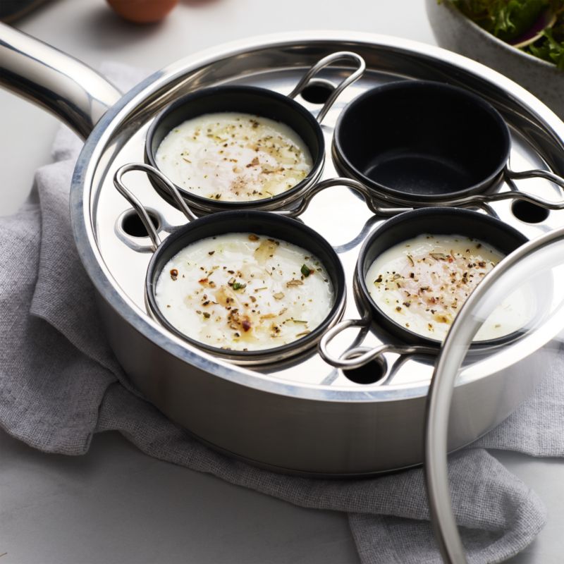 Demeyere Resto 4-Cup Stainless Steel Ceramic Non-stick Egg Poacher Set - image 1 of 9