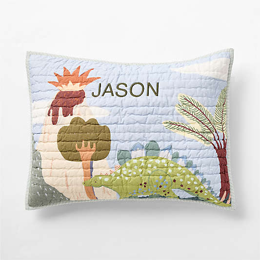 Dino Days Embroidered Organic Cotton Kids Pillow Sham