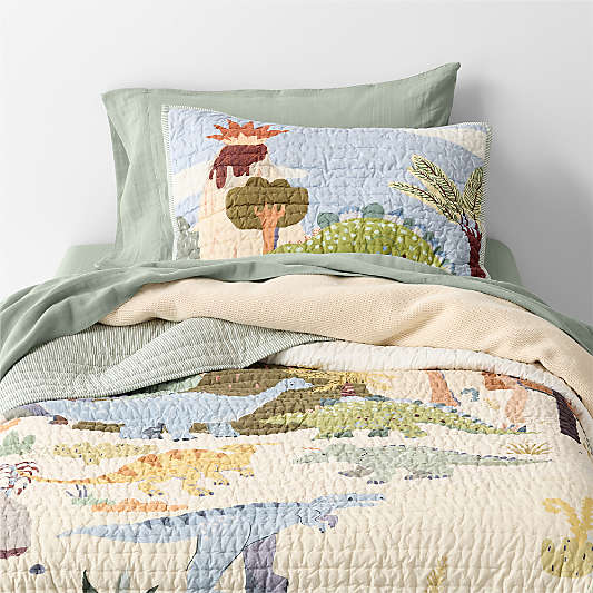 Dino Days Embroidered 100% Organic Cotton Kids Quilt