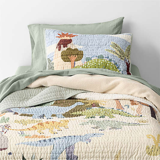 Dino Days Embroidered 100% Organic Cotton Kids Quilt