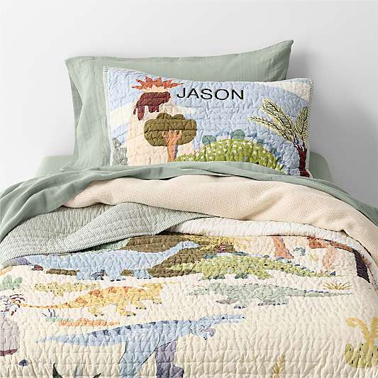 Dino Days Embroidered Organic Cotton Kids Quilt Bedding Set