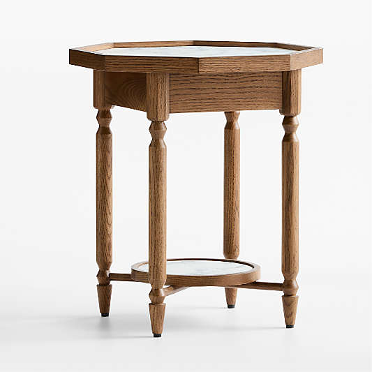 Dunfield Brown Oak Wood 18" Octagon Side Table