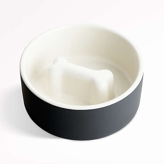 PAIKKA ® Large Black Slow-Feed Ceramic Dog Bowl