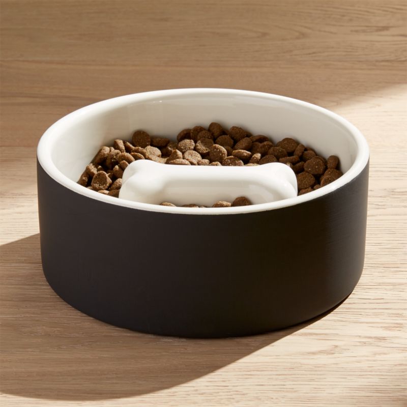 PAIKKA ® Large Black Slow-Feed Ceramic Dog Bowl - image 2 of 7