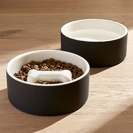 PAIKKA ® Large Black Slow-Feed Ceramic Dog Bowl