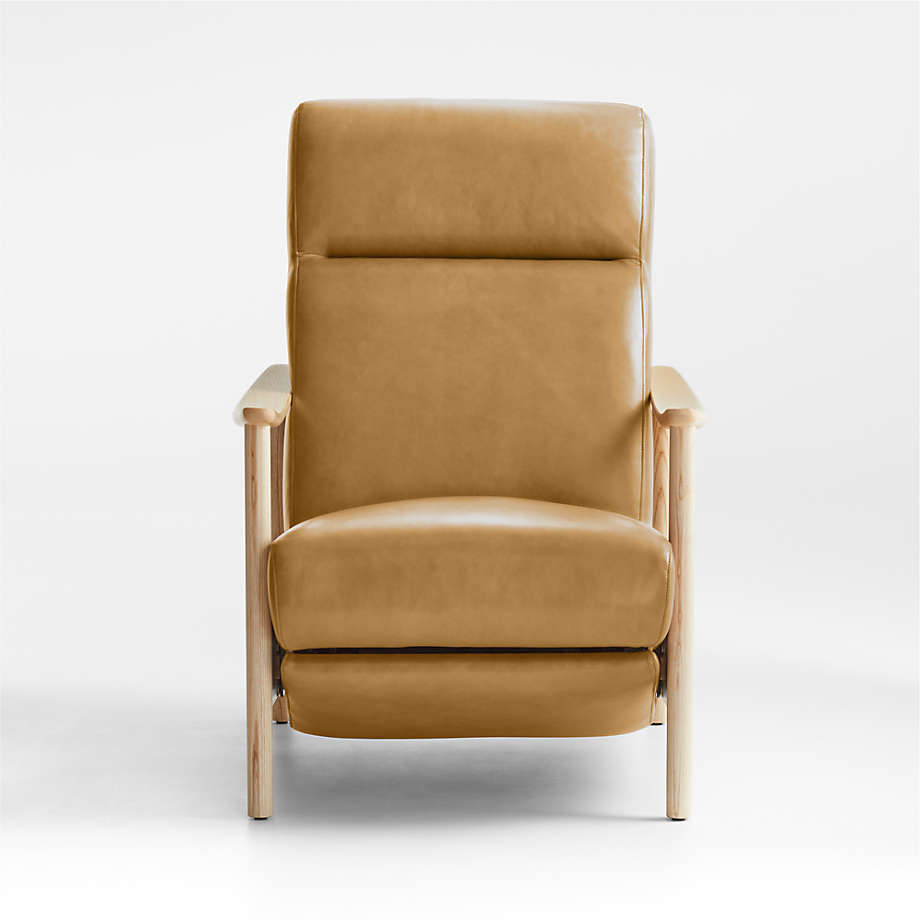 Domingo Leather Reclining Chair with Wood Frame | Crate & Barrel