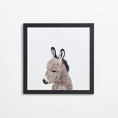 Baby Donkey Black Wood Framed Wall Art Print