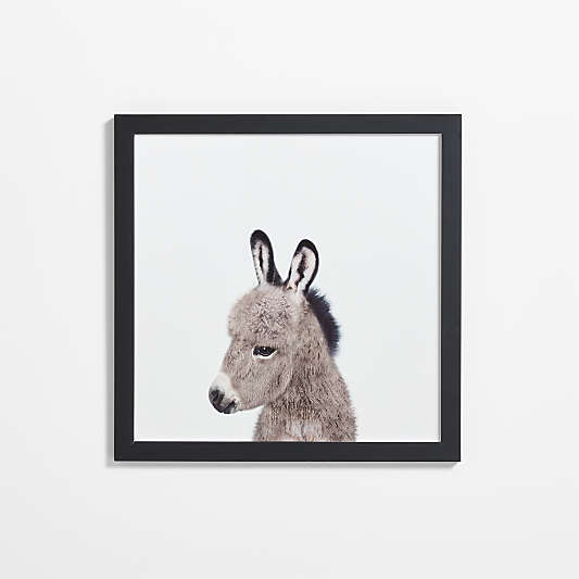 Baby Donkey Black Wood Framed Wall Art Print