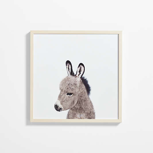 Baby Donkey Maple Wood Framed Wall Art Print