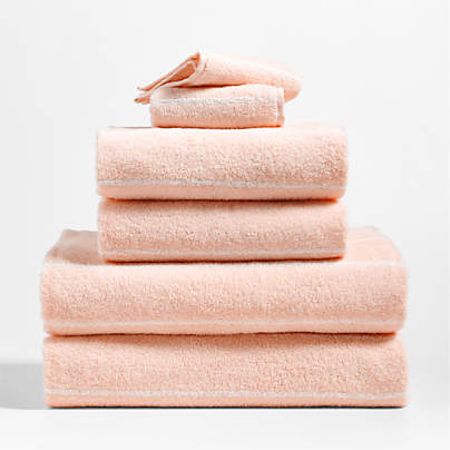 Dorm Turkish Organic Cotton Pale Pink Striped Bath Towel, Set of 6