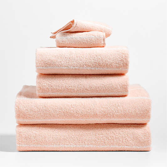 Dorm Turkish Organic Cotton Pale Pink Striped Bath Towel, Set of 6
