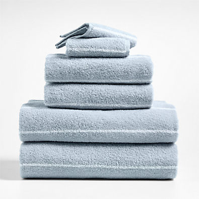 View Dorm Turkish Organic Cotton Sky Blue Striped Bath Towel, Set of 6 details