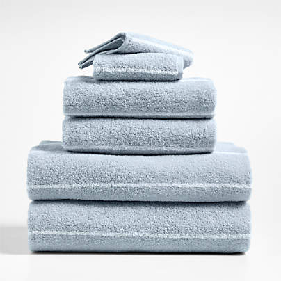 Dorm Turkish Organic Cotton Sky Blue Striped Bath Towel, Set of 6