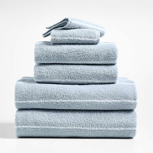 Dorm Turkish Organic Cotton Sky Blue Striped Bath Towel, Set of 6