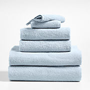 Dorm Turkish Organic Cotton Sky Blue Striped Bath Towel, Set of 6