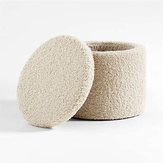 Dot Cream Beige Sherpa Kids Storage Ottoman and Stool
