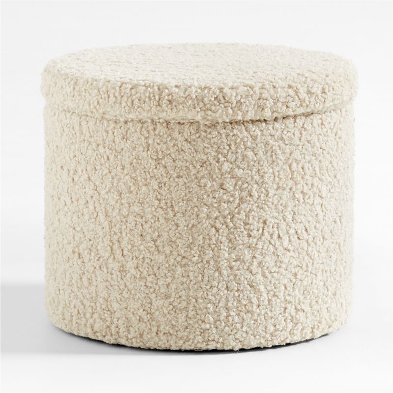 Set of 2 Dot Cream White Sherpa Kids Storage Ottoman and Stool - image 0 of 10