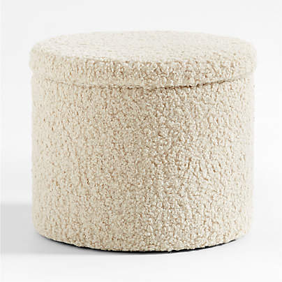 Dot Cream White Sherpa Kids Storage Ottoman and Stool