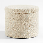 Set of 2 Dot Cream White Sherpa Kids Storage Ottoman and Stool