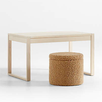 Dot Cream White Sherpa Kids Storage Ottoman and Stool