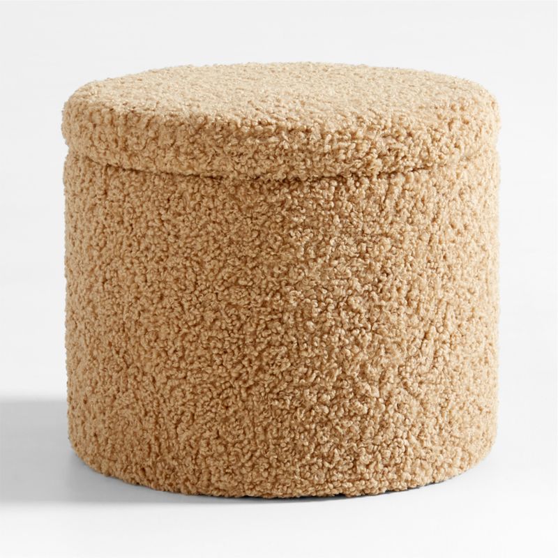 Set of 2 Dot Light Brown Sherpa Kids Storage Ottoman and Stool - image 0 of 12