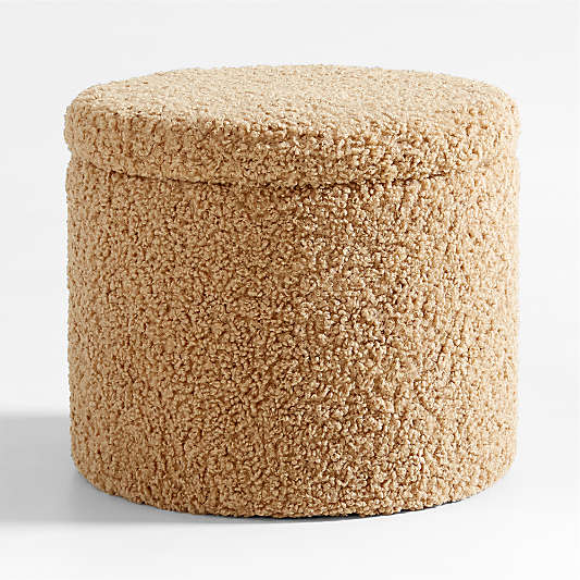 Dot Light Brown Sherpa Kids Storage Ottoman and Stool