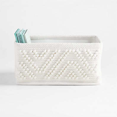 View Dottie White Woven Macramé Diaper Caddy details